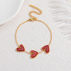 18KG red heart stainless steel necklace bracelet earrings set