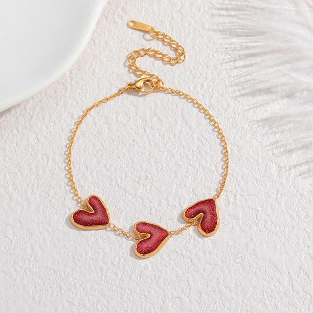 18KG red heart stainless steel necklace bracelet earrings set