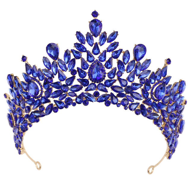 Baroque colorful crystal handmade crown wedding hair accessory
