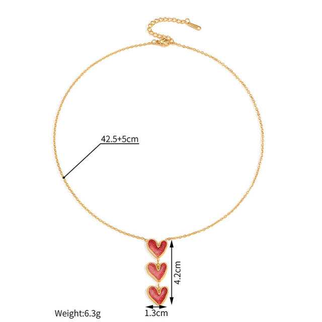 18KG red heart stainless steel necklace bracelet earrings set