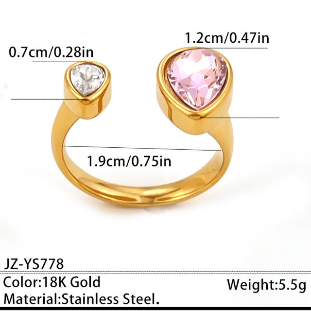 Sweet pink white cubic zircon inlaid stainless steel rings