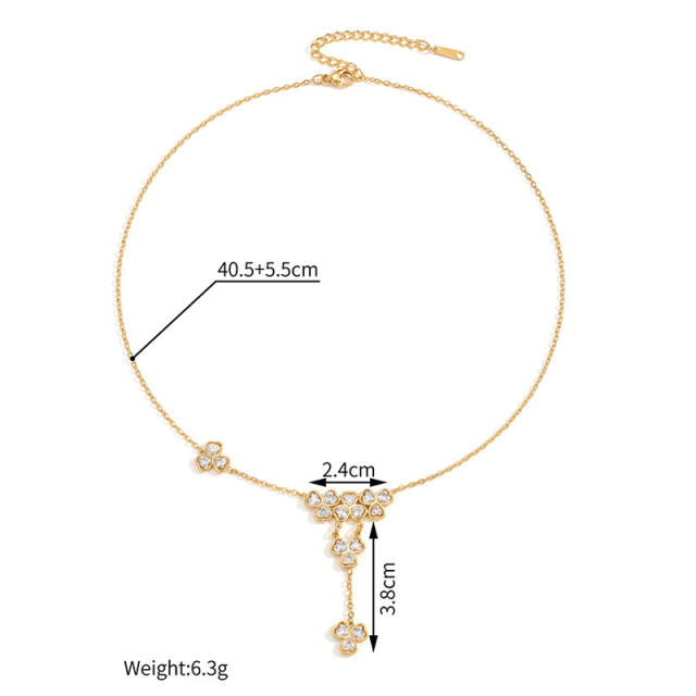 18KG diamond heart stainless steel necklace earrings set