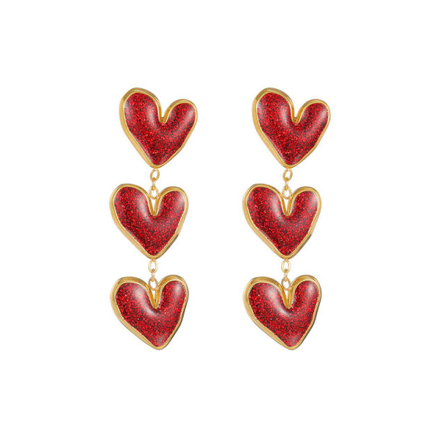 18KG red heart stainless steel necklace bracelet earrings set