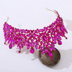Baroque colorful crystal handmade crown wedding hair accessory