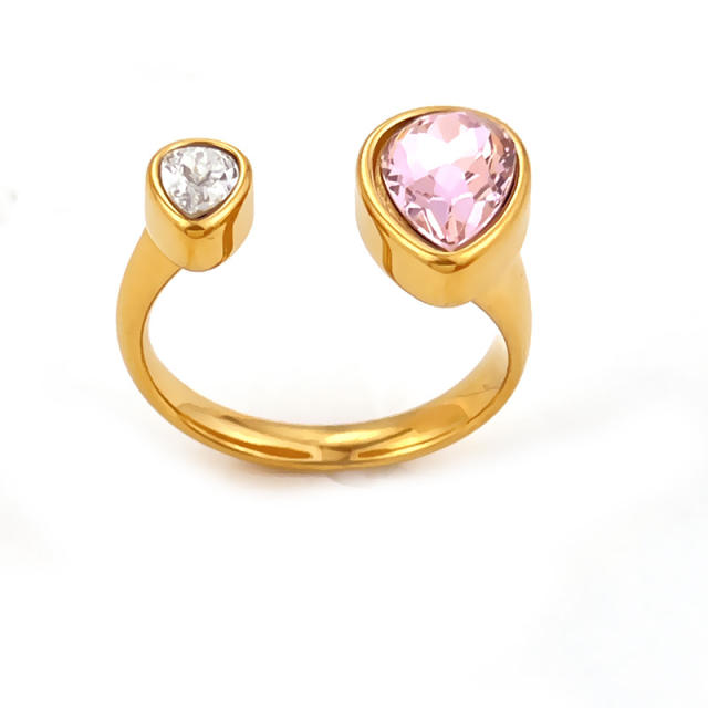 Sweet pink white cubic zircon inlaid stainless steel rings