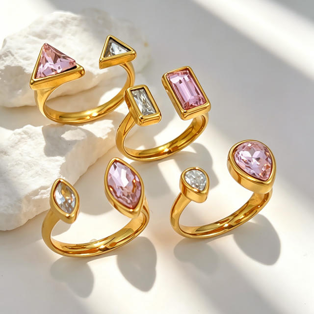 Sweet pink white cubic zircon inlaid stainless steel rings