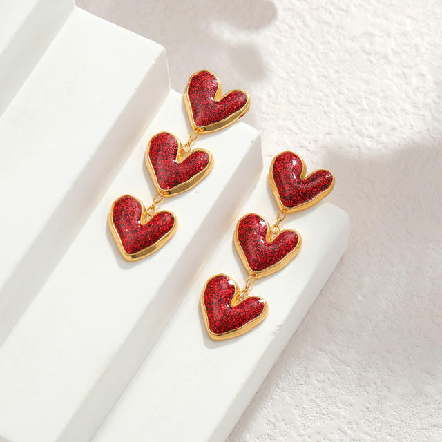 18KG red heart stainless steel necklace bracelet earrings set