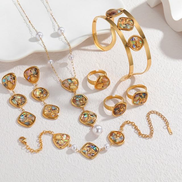 18KG ocean series stainless steel necklace earrings rings bangle set
