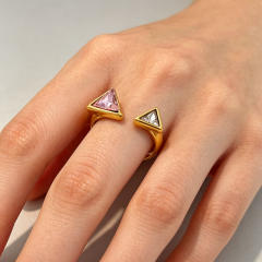 Sweet pink white cubic zircon inlaid stainless steel rings