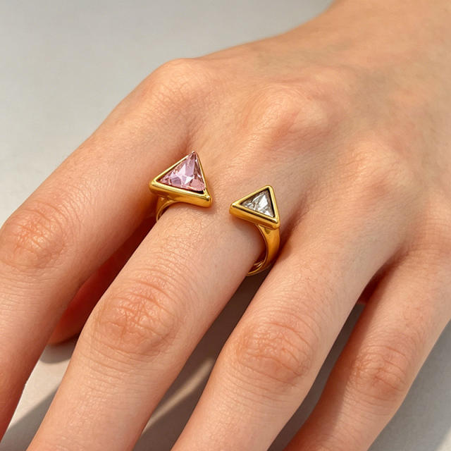 Sweet pink white cubic zircon inlaid stainless steel rings