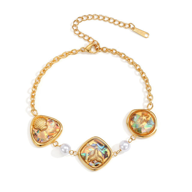 18KG ocean series stainless steel necklace earrings rings bangle set