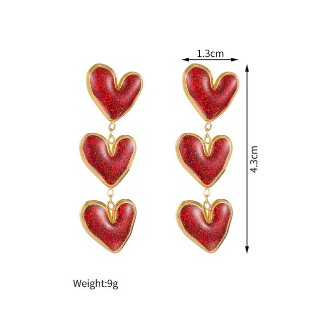18KG red heart stainless steel necklace bracelet earrings set