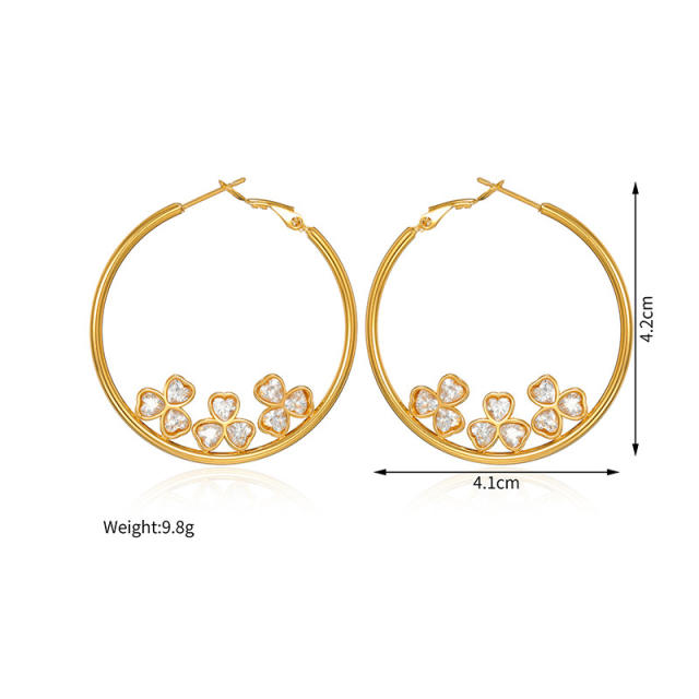 18KG diamond heart stainless steel necklace earrings set
