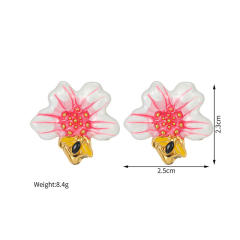 18KG sweet white pink enamel flower stainless steel necklace bracelet set