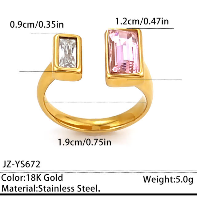 Sweet pink white cubic zircon inlaid stainless steel rings