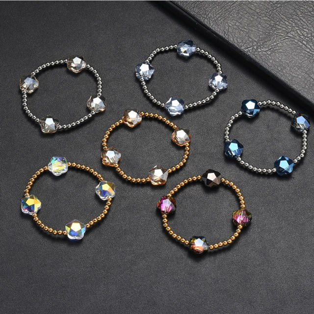Glass Crystal Bracelet Five-Pointed Star-Shaped Diamond Stainless Steel Bead Bracelet