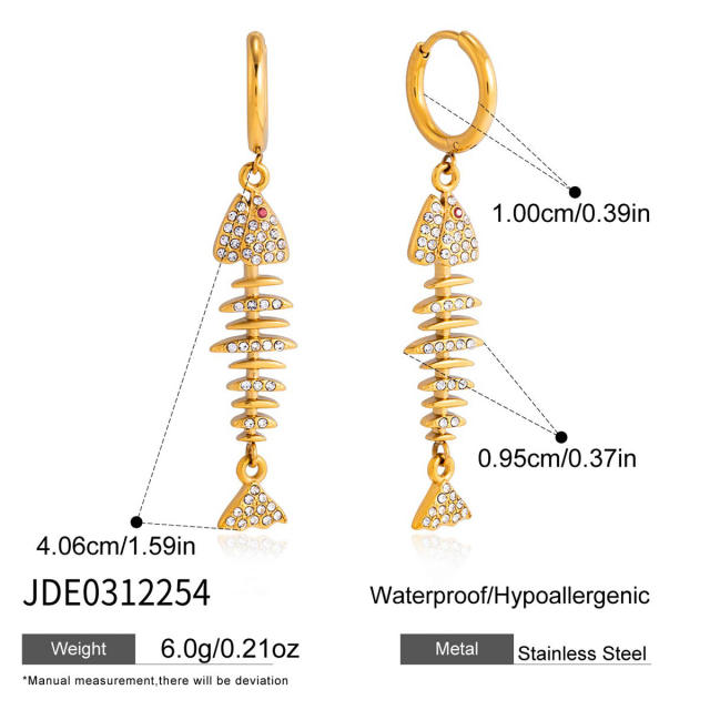 Summer holiday beach design fishbone pendant stainless steel necklace earrings set