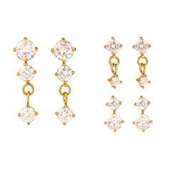 18KG classic diamond stainless steel earrings studs set