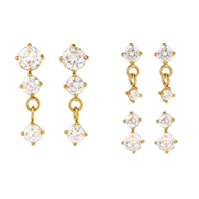 18KG classic diamond stainless steel earrings studs set