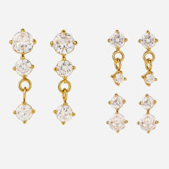 18KG classic diamond stainless steel earrings studs set