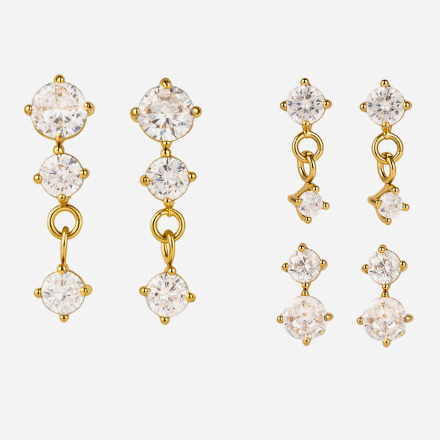 18KG classic diamond stainless steel earrings studs set