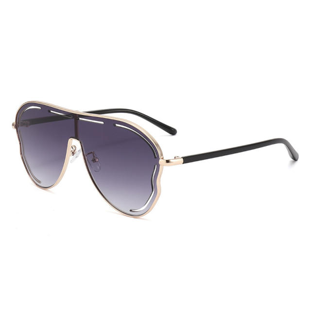 Big frame sunglasses high sense women's party sunglasses one-body lenses personalized hollow sunglasses