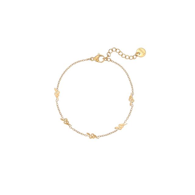 Summer gold color tiny heart snake star moon stainless steel bracelet