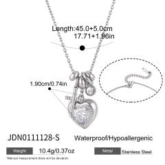Elegant diamond heart multi pendant stainless steel necklace