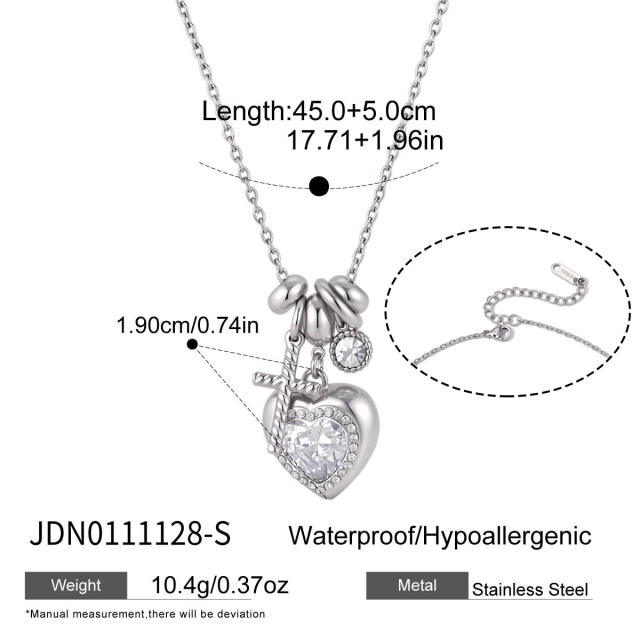 Elegant diamond heart multi pendant stainless steel necklace