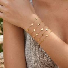 Summer gold color tiny heart snake star moon stainless steel bracelet
