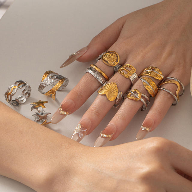 Geometric line stainless steel rings mix color rings