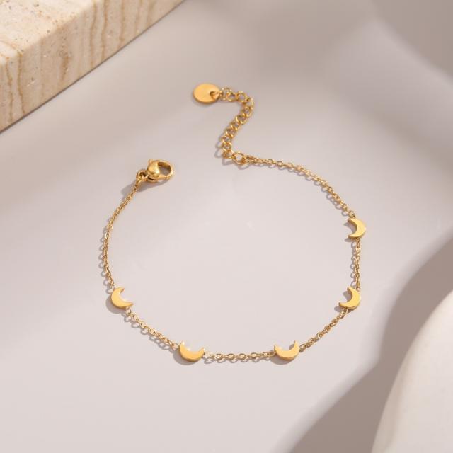 Summer gold color tiny heart snake star moon stainless steel bracelet
