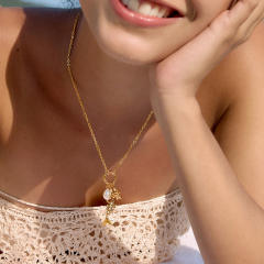 Summer holiday beach design fishbone pendant stainless steel necklace earrings set