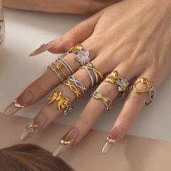 18KG mix color geometric line flower stainless steel rings