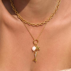 Summer holiday beach design fishbone pendant stainless steel necklace earrings set