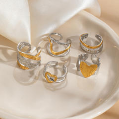 Geometric line stainless steel rings mix color rings
