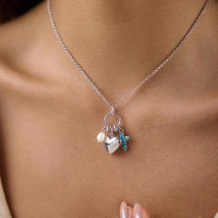Elegant diamond heart multi pendant stainless steel necklace