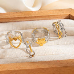 18KG mix color geometric line flower stainless steel rings