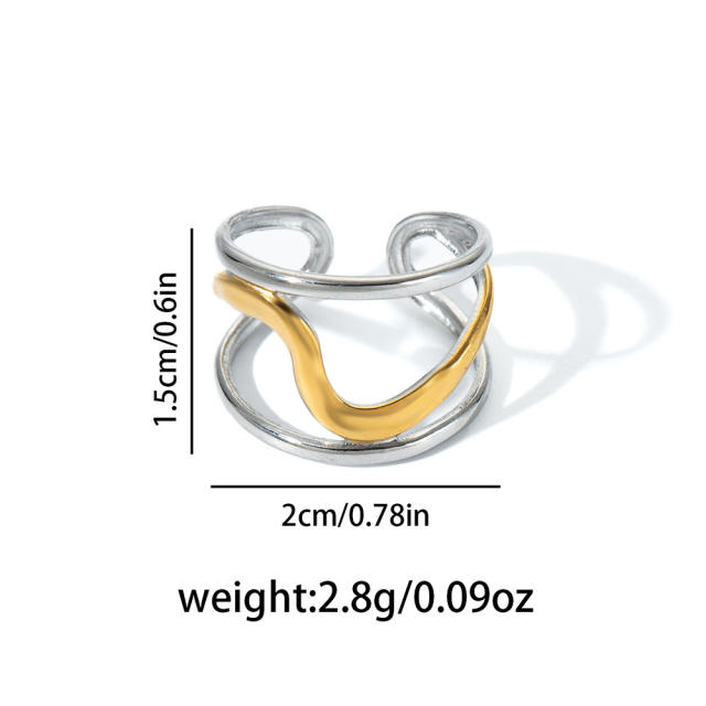 Geometric line stainless steel rings mix color rings