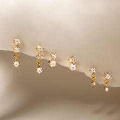 18KG classic diamond stainless steel earrings studs set
