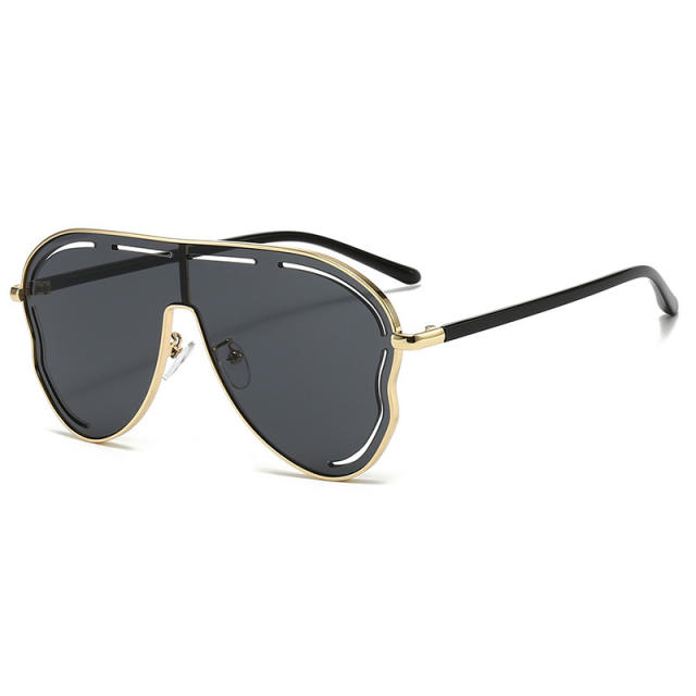 Big frame sunglasses high sense women's party sunglasses one-body lenses personalized hollow sunglasses