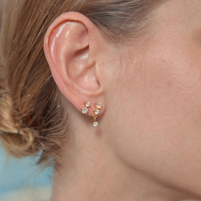 18KG classic diamond stainless steel earrings studs set