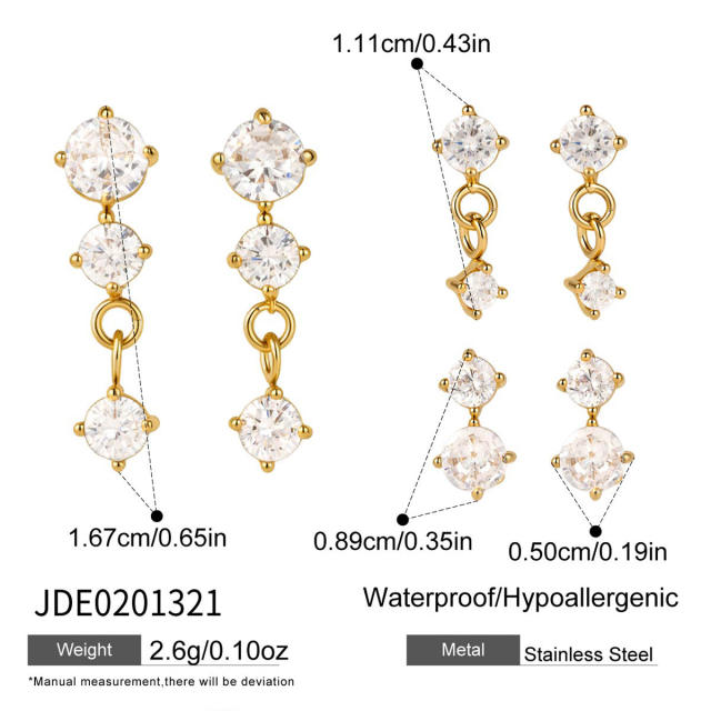 18KG classic diamond stainless steel earrings studs set