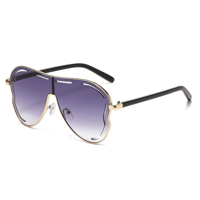 Big frame sunglasses high sense women's party sunglasses one-body lenses personalized hollow sunglasses