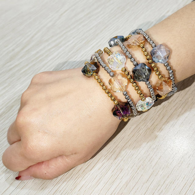 Glass Crystal Bracelet Five-Pointed Star-Shaped Diamond Stainless Steel Bead Bracelet