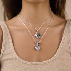 Elegant diamond heart multi pendant stainless steel necklace