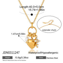Elegant diamond heart multi pendant stainless steel necklace