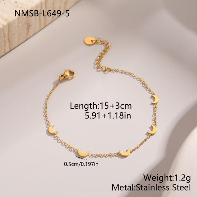 Summer gold color tiny heart snake star moon stainless steel bracelet