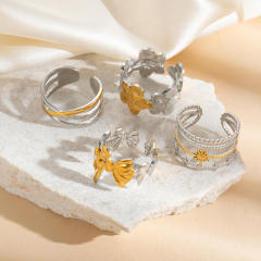 18KG mix color geometric line flower stainless steel rings