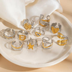 Geometric line stainless steel rings mix color rings